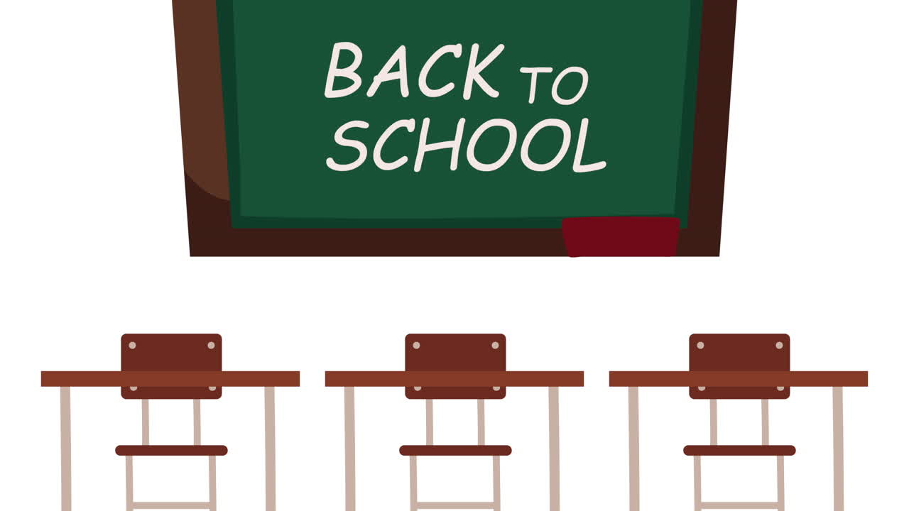 vuelta a la escuela letras en la pizarra y los escritorios