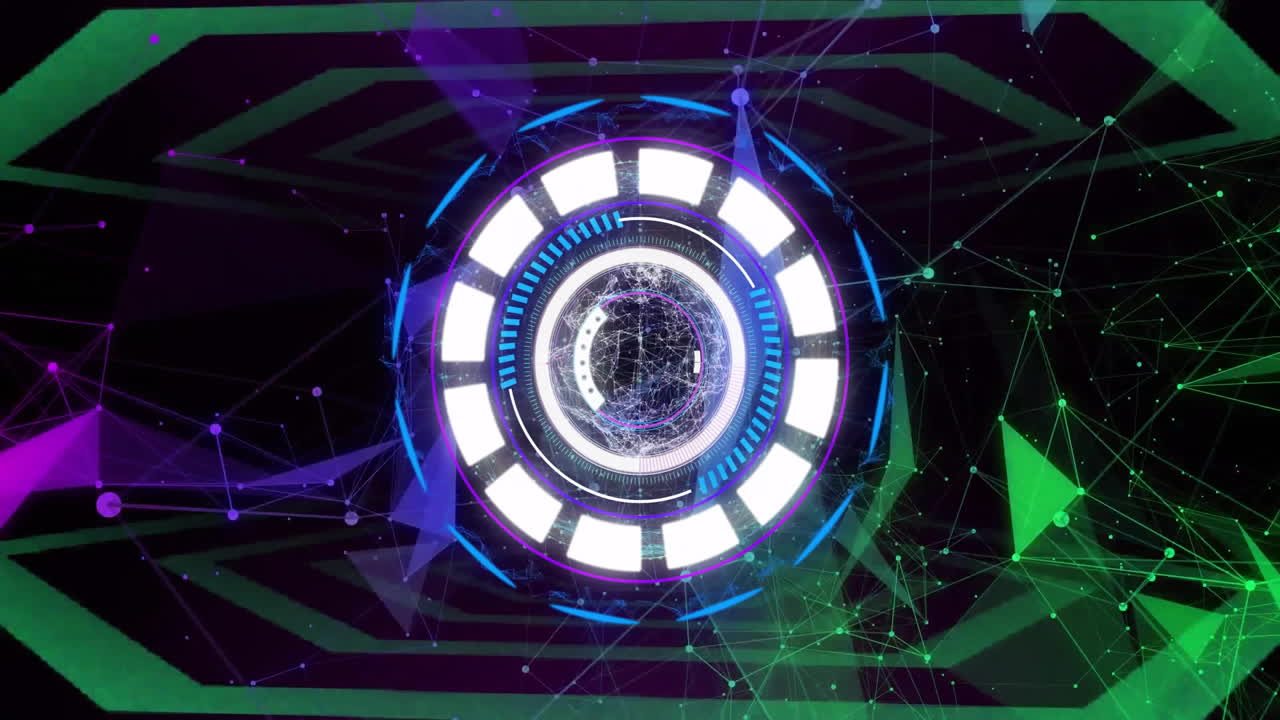 Animazione di elaborazione dati, rete di connessioni su scansione