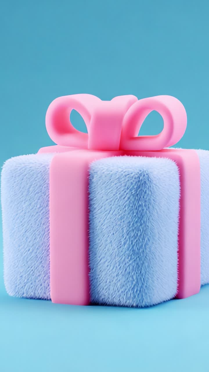 Colorful Blue Gift Box with Pink Ribbon and Bow Against a Bright Blue Background Showcasing a Soft-Textured Surface, Ideal for Celebrations, Parties, and Special Occasions in a Playful Design