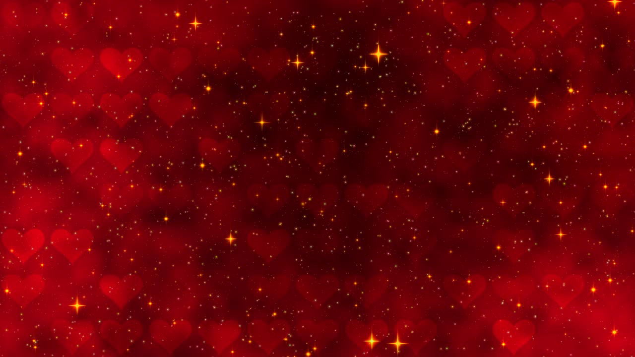 황금 콘페티, 별, 은 심장을 가진 은 패턴: 성 발렌타인 데이, 결혼 초대 이-카드, 3d 렌더링 비디오 루프 4k