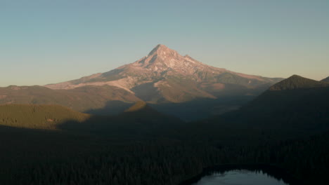 high aerial slider shot of mount hood at sunset