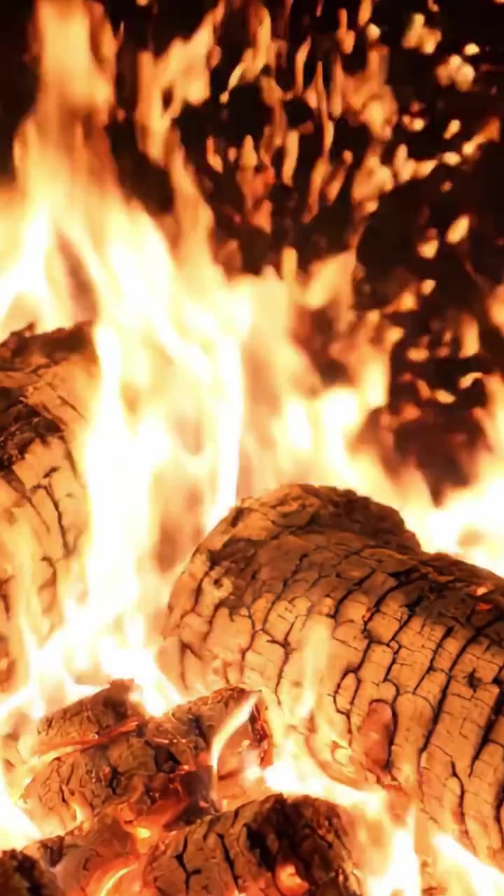 Fiamme accattivanti: uno spettacolo dinamico di fuoco e scintille che emanano da tronchi che bruciano mentre consumano ossigeno e creano calore, illuminando la notte.
