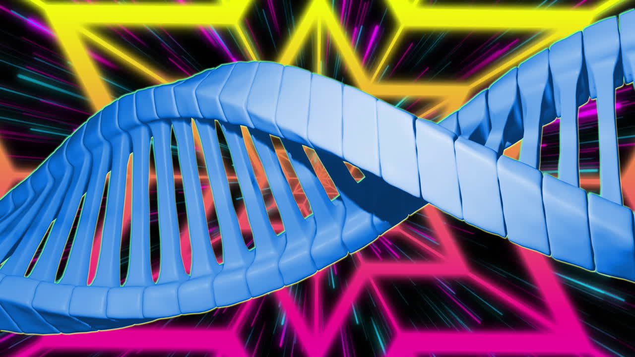 노란색 별 위에서 움직이는 dna 줄의 애니메이션