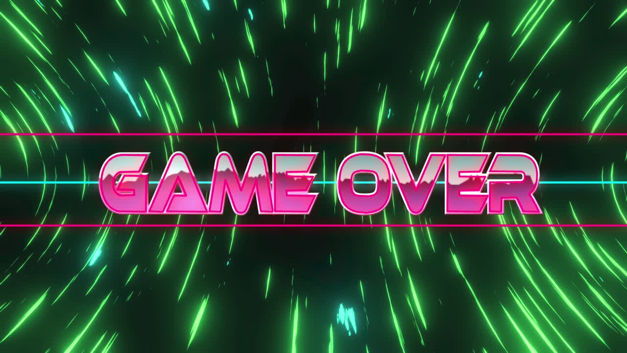 검은 바탕에 있는 빛의 흔적 위에 있는 텍스트 위에 있는 게임의 애니메이션