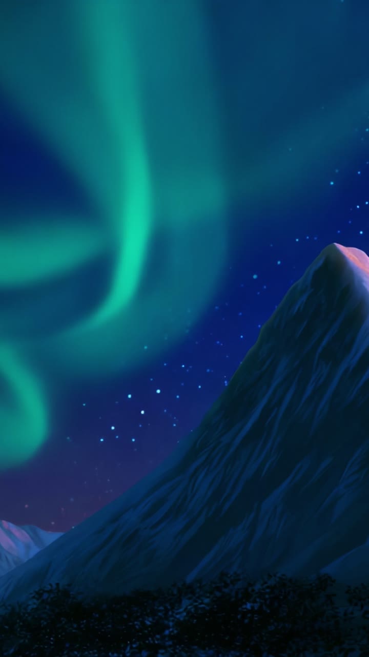 A Stunning Display of the Northern Lights Illuminating a Majestic Mountain Landscape Under a Starry Sky, Capturing the Amazing Beauty of Nature's Vibrant Colors and Tranquil Night Atmosphere