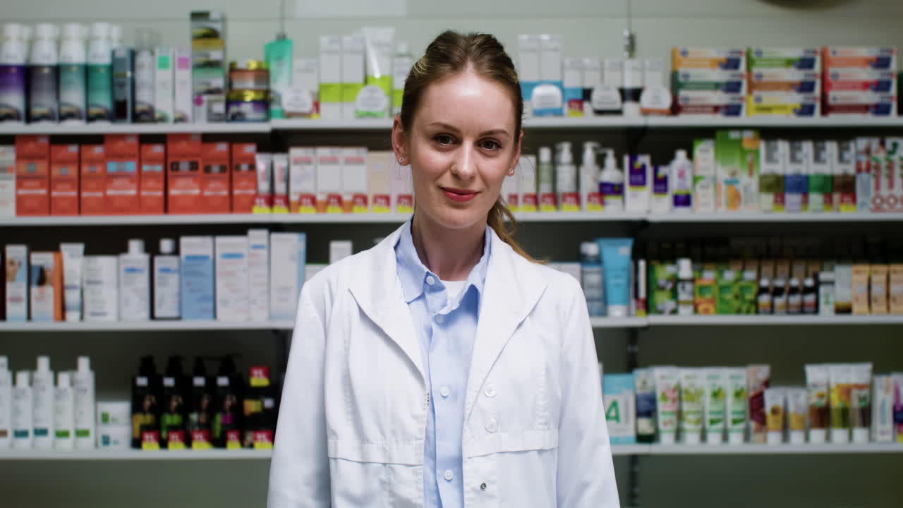 약국 에 있는 금발 여자