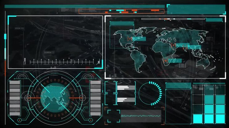 Digital interface against black background