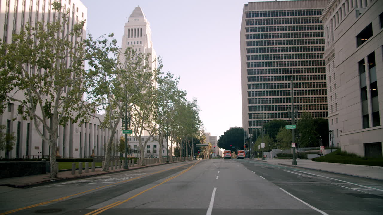 Empty Downtown City Street with Historic Buildings and Trees
