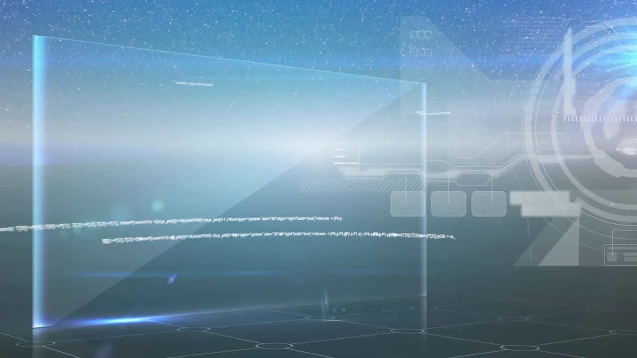 파란색 배경에 둥근 스캐너에 대한 데이터 처리 인터페이스의 디지털 애니메이션