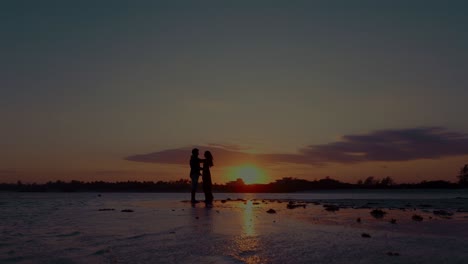 silueta de una pareja romántica bailando en una playa mágica en el día de san valentín