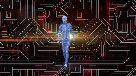 animación del procesamiento de datos y el modelo del cuerpo humano sobre fondo oscuro