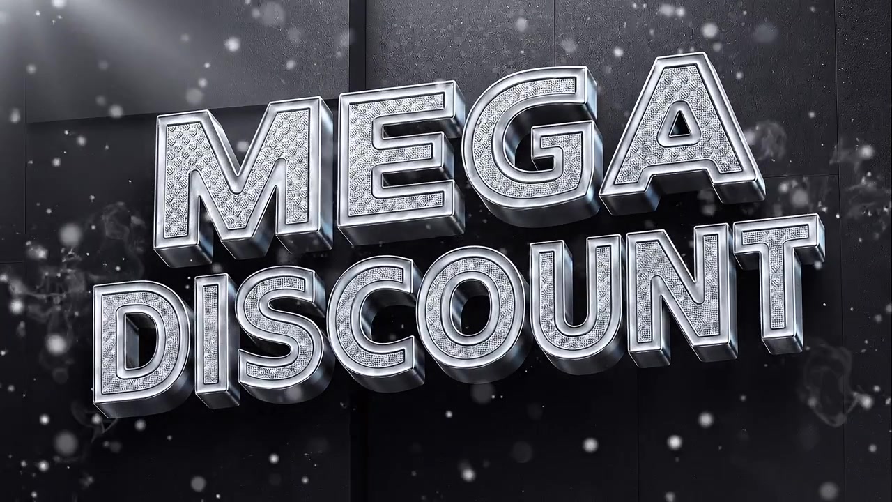 Animazione Testo Mega Sconto Metallico 3D su Sfondo Scuro