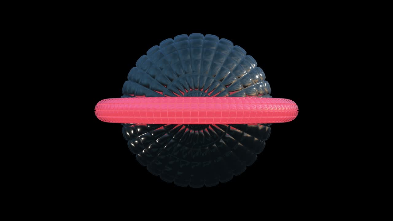 알파 채널을 가진 사각형으로 구성된 미래의 기하학적 공의 회전, 구를 중심으로 움직이는 네온 도, 원활한 패턴.