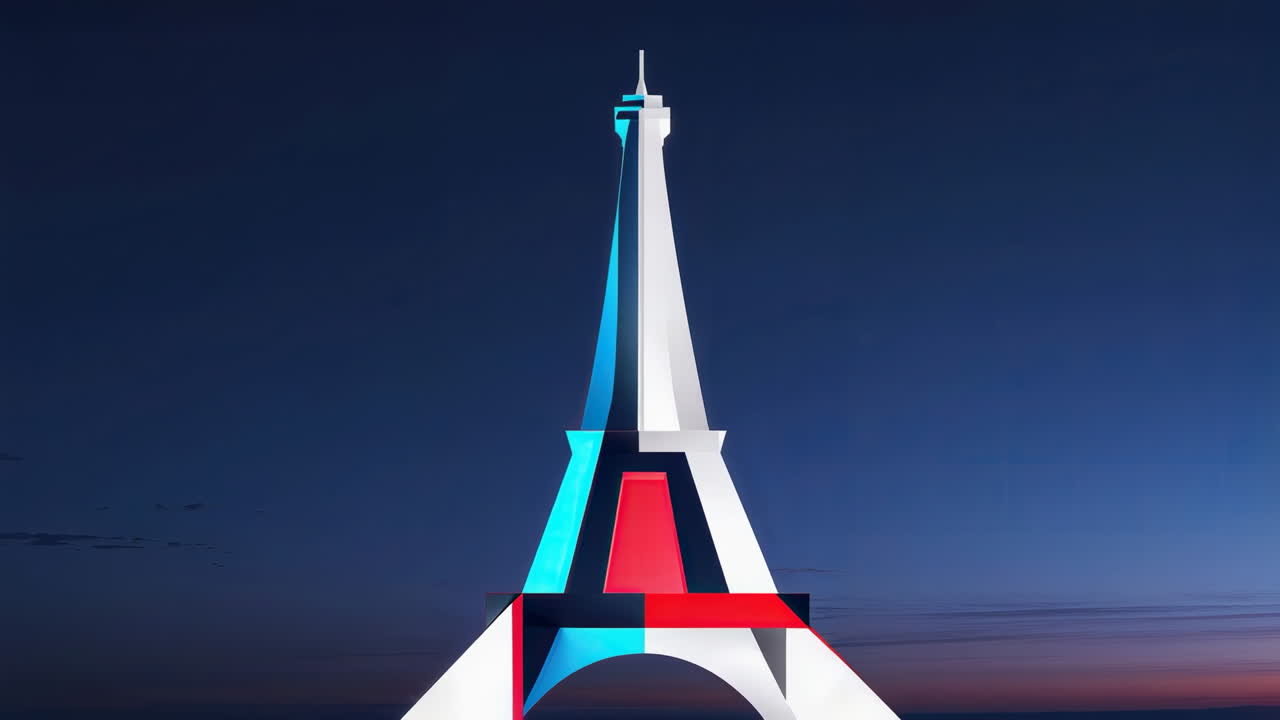 Stylized Eiffel Tower with Geometric Colors at Night