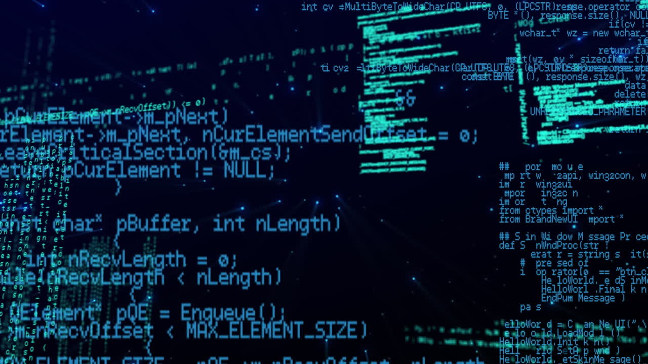 animación del procesamiento de datos en verde y azul sobre fondo negro