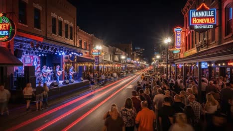 vibrant nightlife and live music on a bustling city street