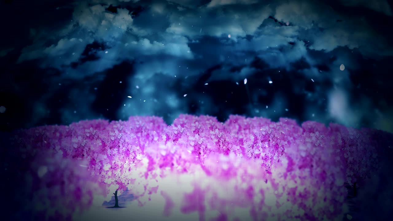 봄의 숲 풍경 일러스트레이션, 추상적인 자연 배경, 체리 꽃 루프 애니메이션