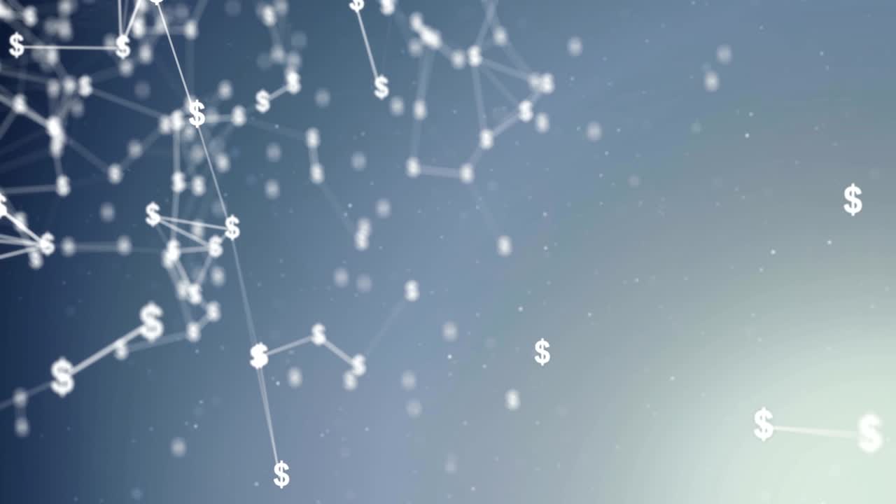 White Dollar icon Moving With Connected Lines Abstract Polygonal connected polygons plexus points, dots, lines, triangles Seamless Loop Animation For Stock Market , Dollar , money,