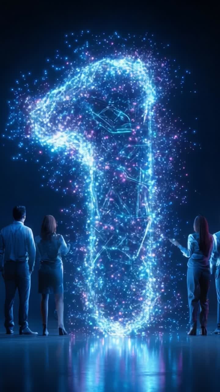 Leuchtende Nummer Eins: Eine beeindruckende digitale Darstellung von Licht und Form, die das Publikum während einer futuristischen visuellen Präsentation fesselt
