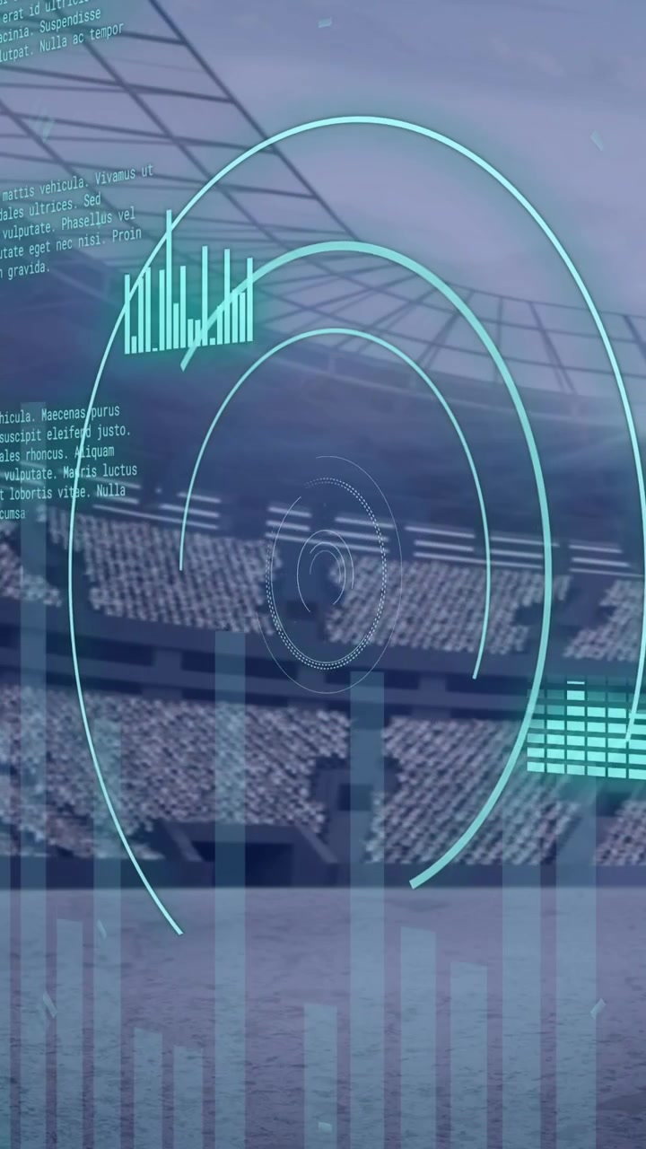 Animation of scope scanning and data processing over sports stadium