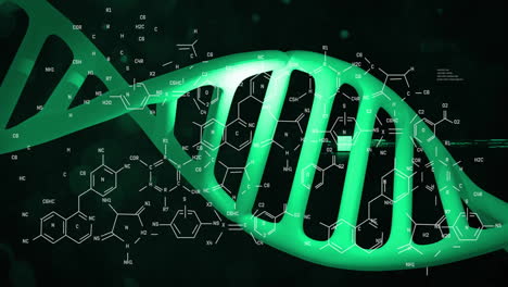 animación de la fórmula química sobre la cadena de adn