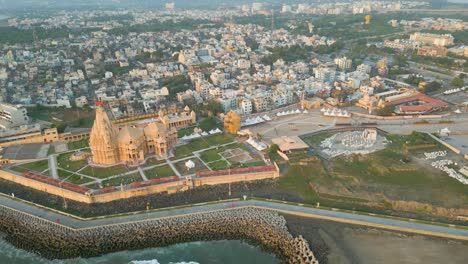 aerial view of dwarkadhish temple and coastal city in india