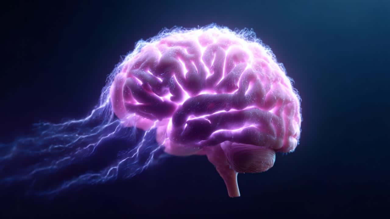 A Stunning Visual Representation of a Brain with Dynamic Electric Pulses Illustrating the Power of Neural Activity and Cognitive Functioning in a Sci-Fi Aesthetic