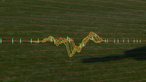 graph animation over soccer player kicking ball on grass field