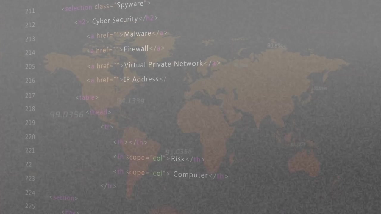 World map shifting opacity while smoky haze sweeping from lower-right, revealing cyber risk labels