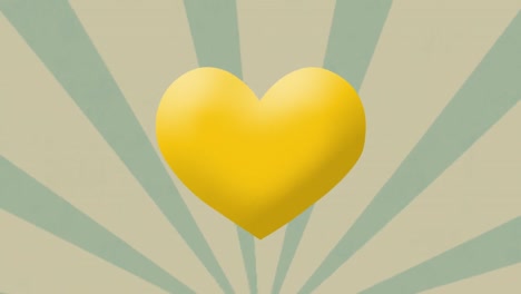 Digital-animation-of-yellow-heart-icon-against-moving-radial-rays-on-green-background