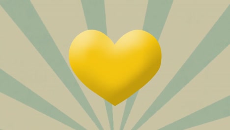 Animación-Digital-Del-Icono-Del-Corazón-Amarillo-Contra-Rayos-Radiales-En-Movimiento-Sobre-Fondo-Verde