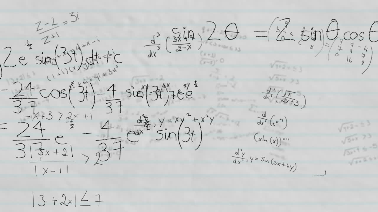 animación de ecuaciones matemáticas sobre un fondo blanco