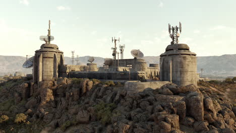 a futuristic outpost in a desert landscape