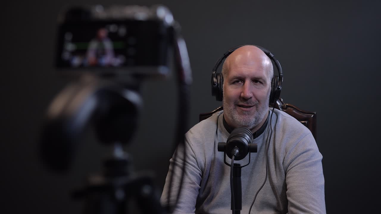 Podcast recording with microphone and camera