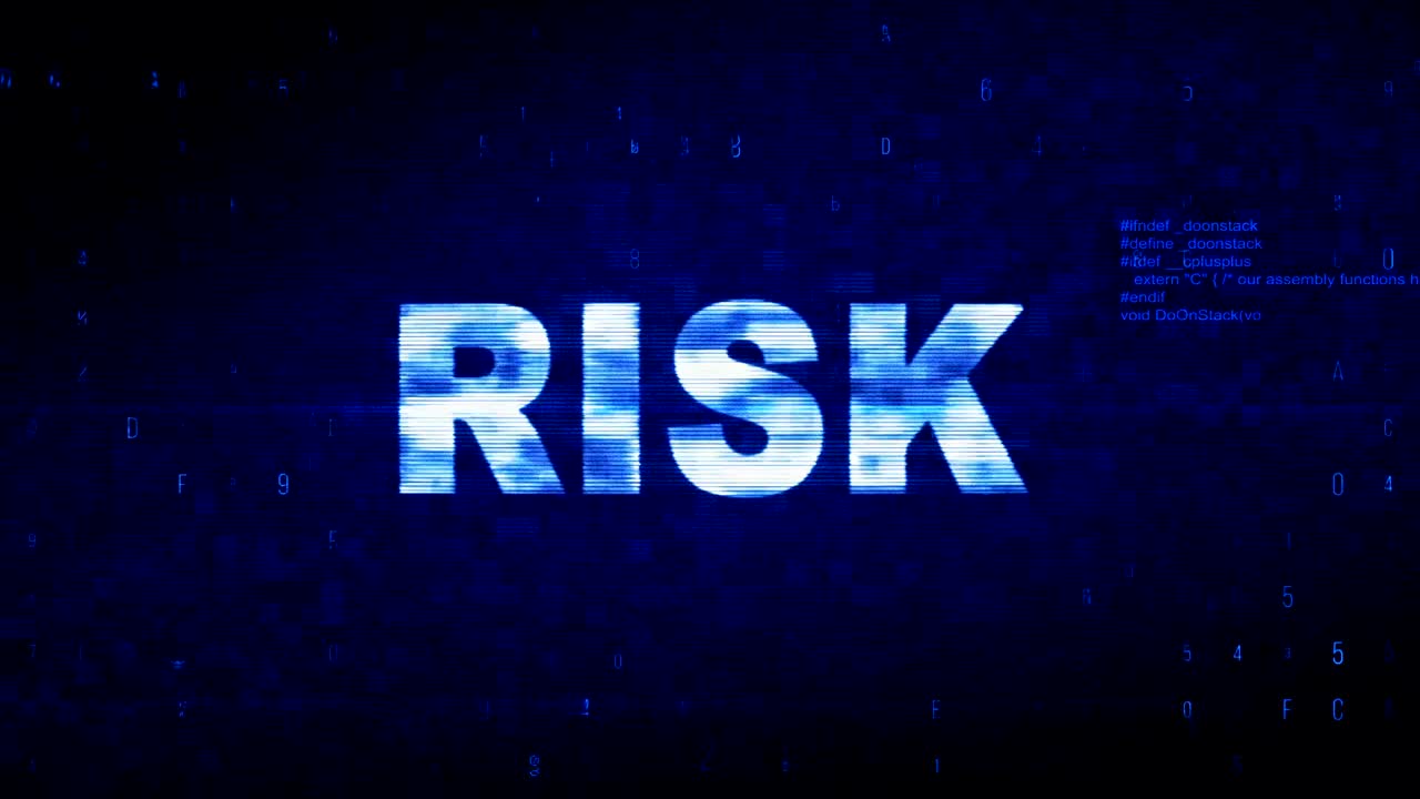 Risk Text Digital Noise Twitch Glitch Distortion Effect Error Animation.