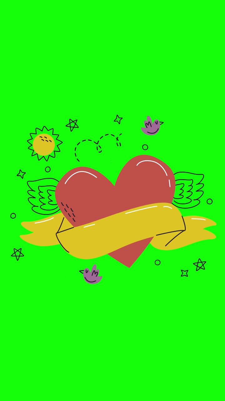 ilustración de corazón con alas y cinta