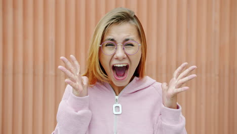 Excited Woman Wearing Glasses