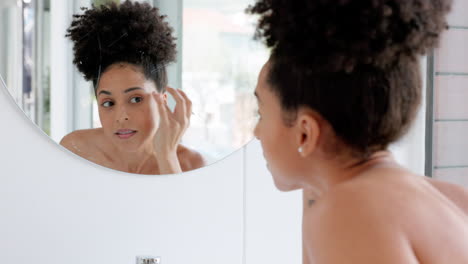 woman, mirror and eye care microblading