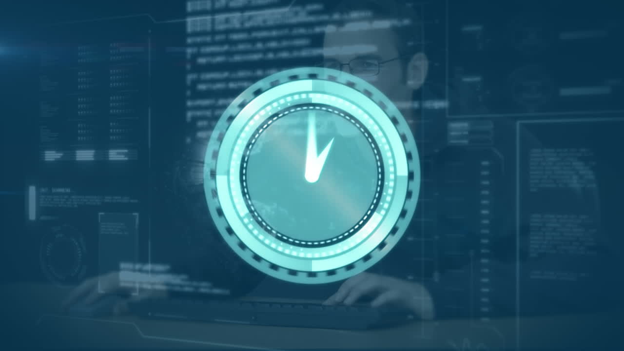 animación de un reloj moviéndose sobre el mapa del mundo sobre el hombre usando la interfaz