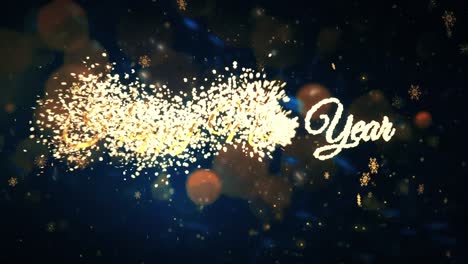 happy new year gold greeting text with particles flying away