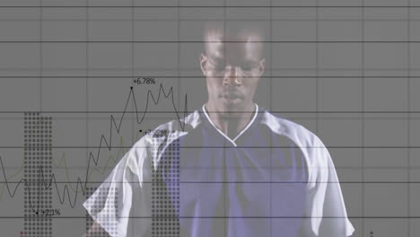 athlete wearing sports jersey with financial data chart animation overlay