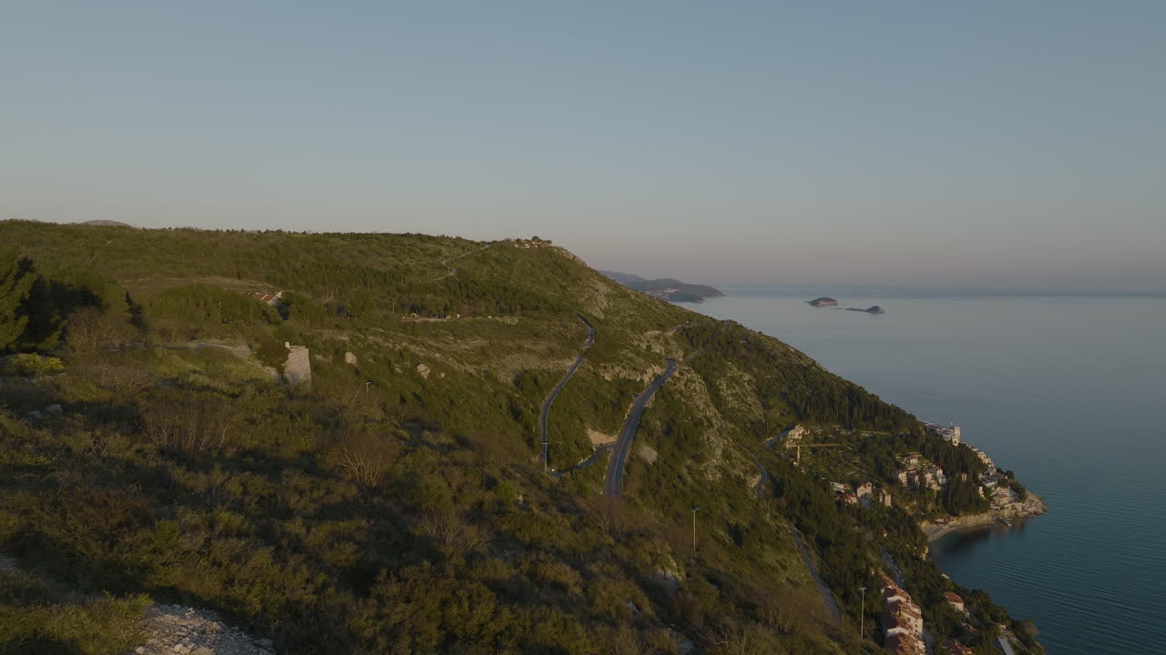 Aerial 5K Drone Flyover Scenic Oceanview Road On European Mountainside In Dubrovnik, Croatia