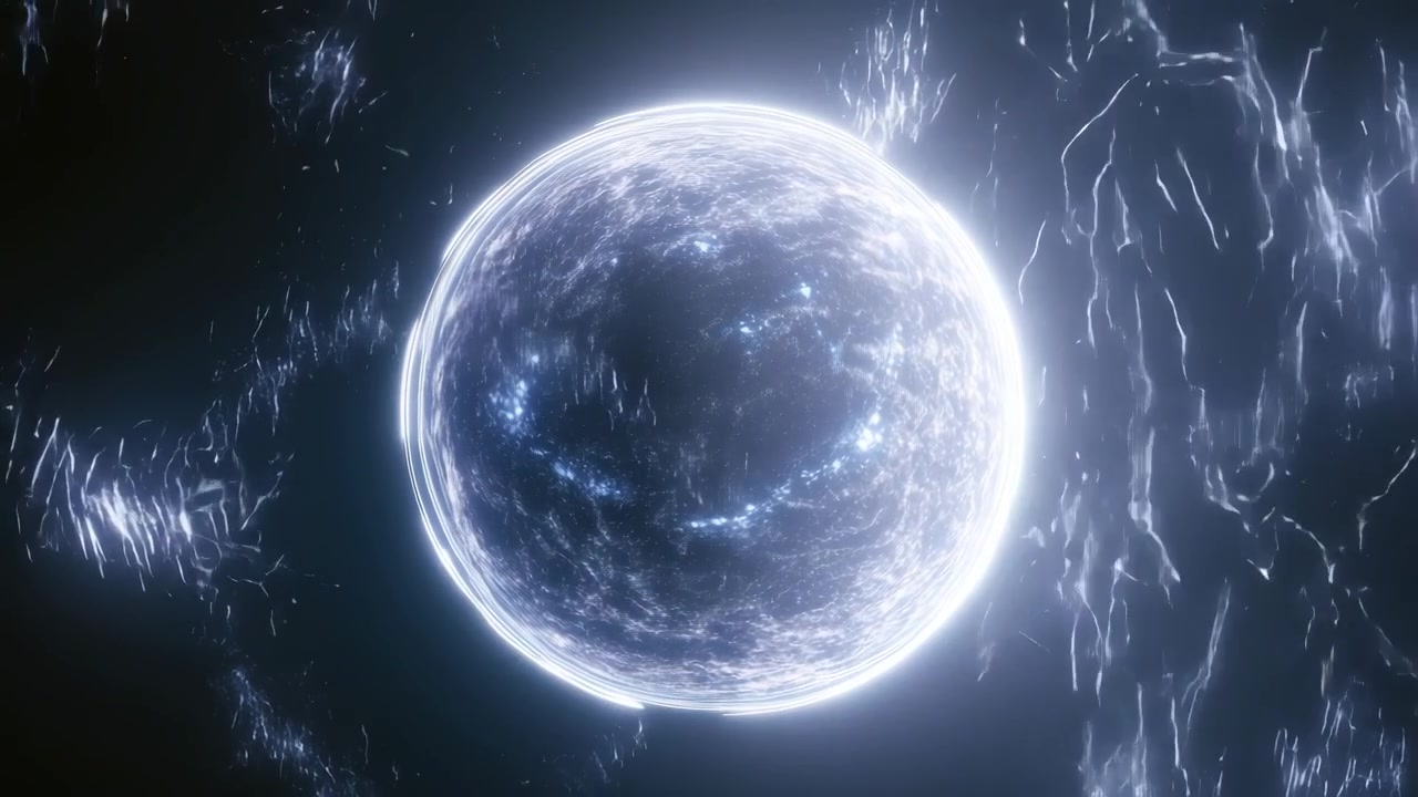 Abstract Glowing Sphere with Pulsating Energy and Flowing Particles
