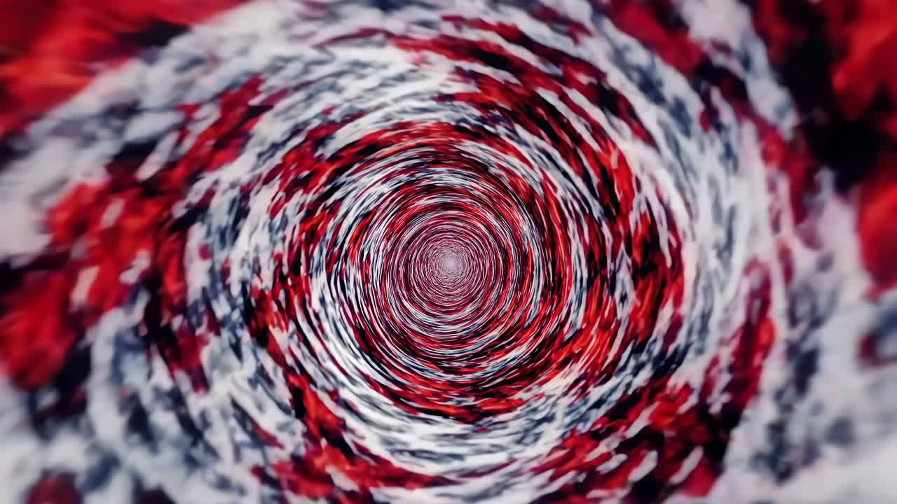 Abstract video with a swirling red and white vortex. Top-down camera angle creates a hypnotic