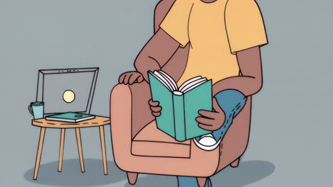 person relaxing in an armchair and reading a book