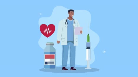 professional doctor with vaccine character
