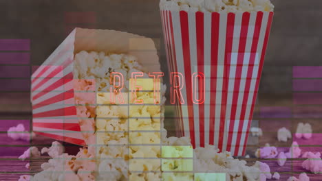 animation of retro text over boxes of popcorn