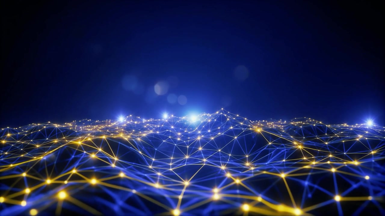 Abstract Digital Network Wave with Glowing Nodes and Connections