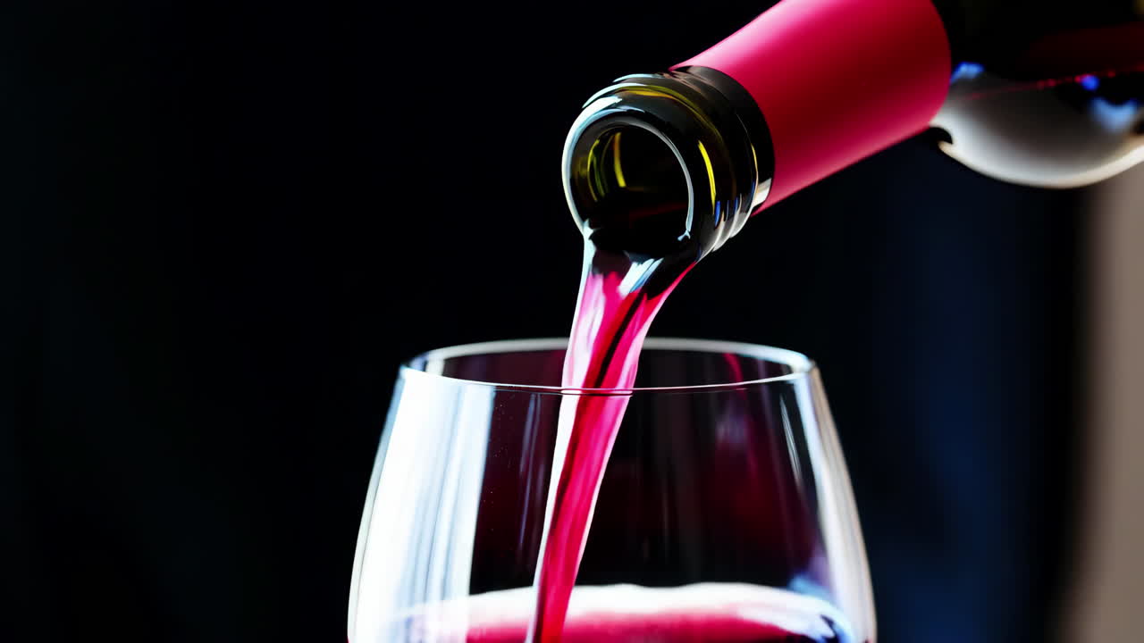Versare un rinfrescante bicchiere di ricco vino rosso in un bicchiere splendidamente lavorato è un momento di gioia