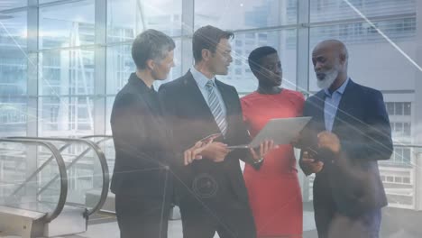 animation of network of connection over business people in the office
